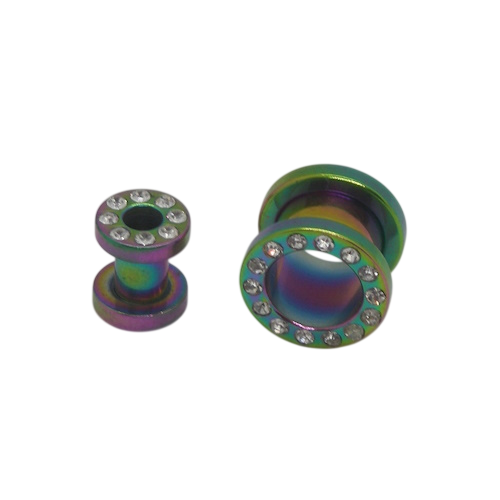 Piercing Alargador Orelha Aço Color Pedras Modelo 3